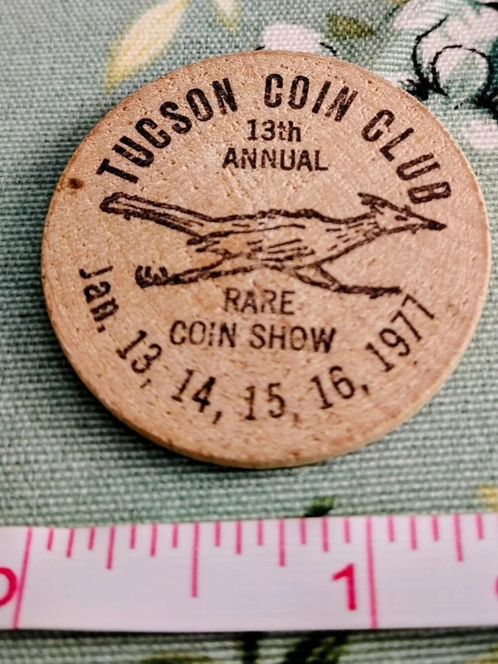 Vintage Tucson Coin Club Wooden Nickel, Arizona, 13th Annual Show 1977